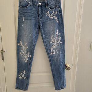 White House Black Market girlfriend embroidered jeans